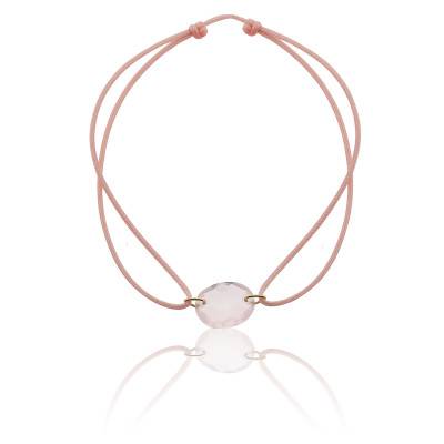 Bracelet Cordon Quartz Rose Ovale, Or Jaune 750, Ajustable - Les Valentines