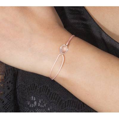 Bracelet Cordon Quartz Rose Ovale, Or Jaune 750, Ajustable - Les Valentines
