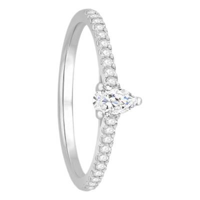 Solitaire Accompagné en Or Blanc 750 & Diamants 0,33 ct G/SI, Largeur 1,55 mm - Alliantine