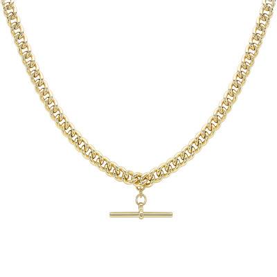Collier Maille Gourmette & Barre T en Or Jaune 375, Longueur 51 cm, Largeur 7,50 mm - Manillon