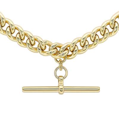 Collier Maille Gourmette & Barre T en Or Jaune 375, Longueur 51 cm, Largeur 7,50 mm - Manillon