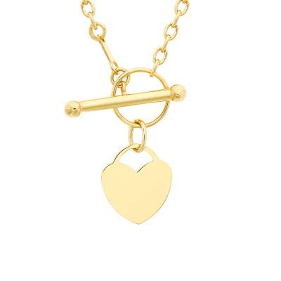 Collier Coeur & Barre T en Or Jaune 375, Longueur 41 cm, Largeur 2,20 mm - Manillon