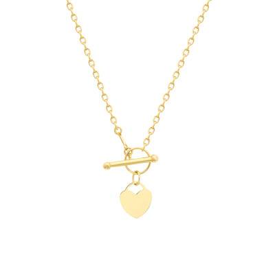 Collier Coeur & Barre T en Or Jaune 375, Longueur 41 cm, Largeur 2,20 mm - Manillon