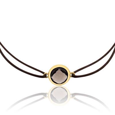 Bracelet Cordon Quartz Fumé Clos, Or Jaune 750, Ajustable - Les Valentines