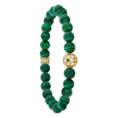 Bracelet Rebel Wolf en Plaqué Or Jaune & Imitation Malachite, Longueur 16 à 19 cm - A2145-140-6 - Thomas Sabo