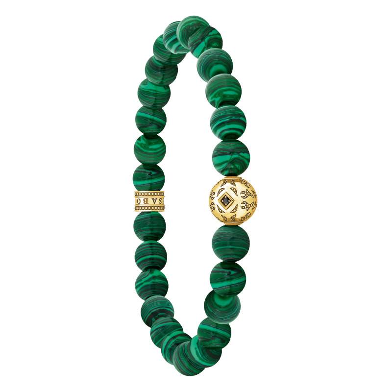 Yellow Gold-Plated & Malachite-Color Rebel Wolf Bracelet, Length 16 cm to 19 cm - A2145-140-6 - Thomas Sabo