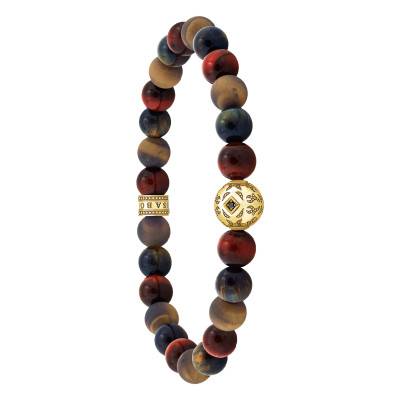 Rebel Wolf Yellow Gold-Plated & Tiger's Eye Bracelet, Length 16 cm to 19 cm - A2145-324-2 - Thomas Sabo