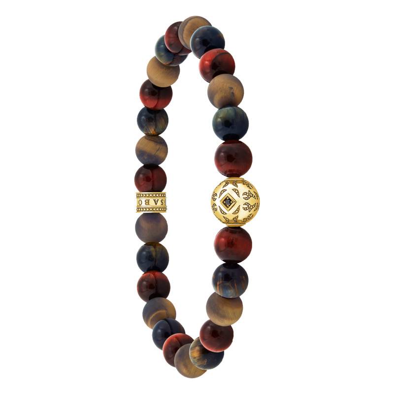 Rebel Wolf Yellow Gold-Plated & Tiger's Eye Bracelet, Length 16 cm to 19 cm - A2145-324-2 - Thomas Sabo