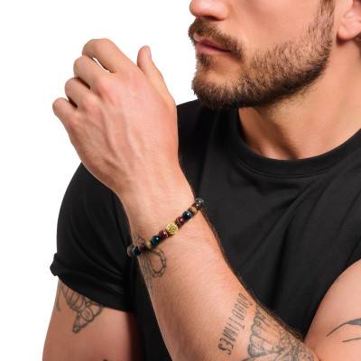 Rebel Wolf Yellow Gold-Plated & Tiger's Eye Bracelet, Length 16 cm to 19 cm - A2145-324-2 - Thomas Sabo