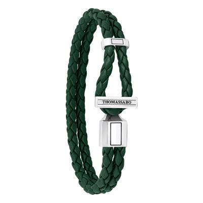 Rebel Basic Green Leather and 925 Silver Bracelet, Length 17 cm to 21 cm, Width 4 mm - A2148-682-6 - Thomas Sabo