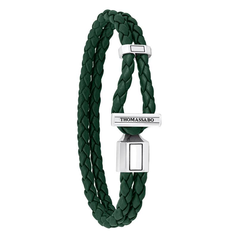 Rebel Basic Green Leather and 925 Silver Bracelet, Length 17 cm to 21 cm, Width 4 mm - A2148-682-6 - Thomas Sabo