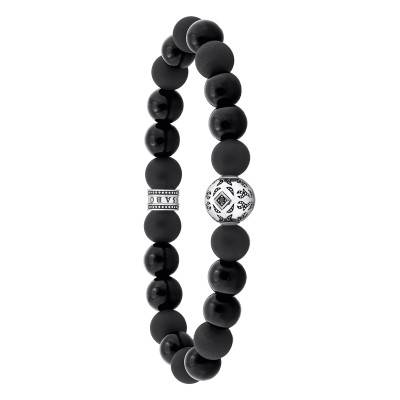 925 Silver & Obsidian Rebel Wolf Bracelet, Length 16 cm to 19 cm - A2145-705-11 - Thomas Sabo