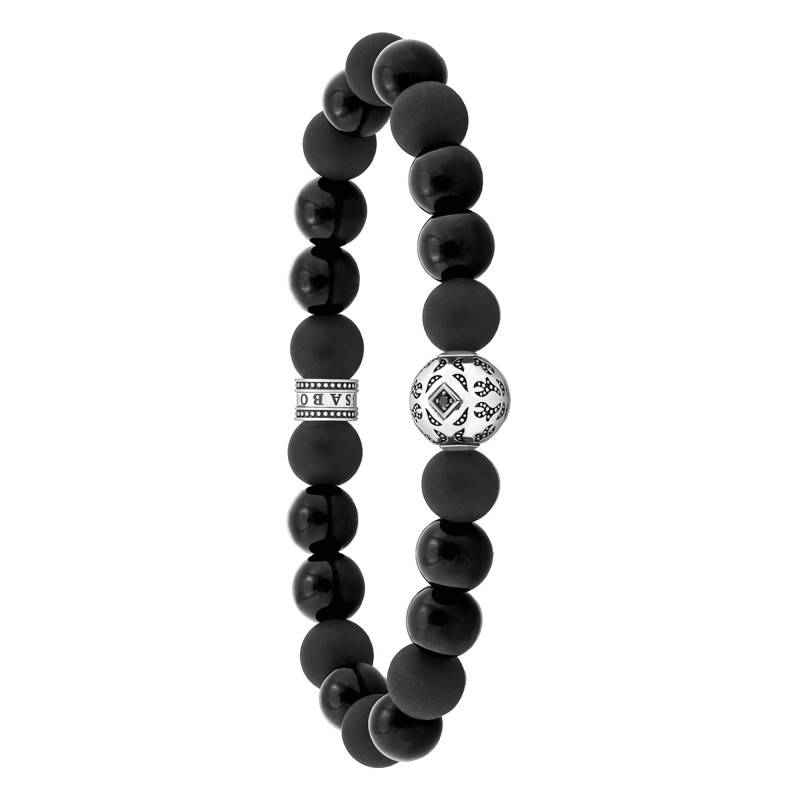 925 Silver & Obsidian Rebel Wolf Bracelet, Length 16 cm to 19 cm - A2145-705-11 - Thomas Sabo