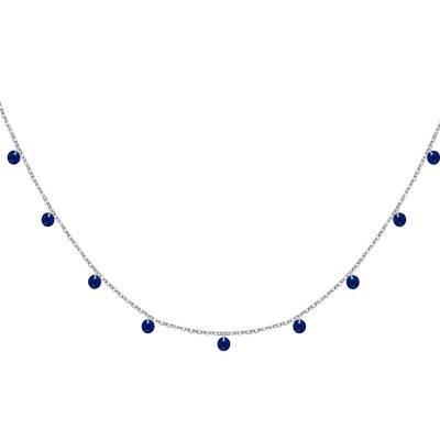 Collier Pierres Rondes Bleues & Argent, Longueur de 40 à 45 cm - Ocarat