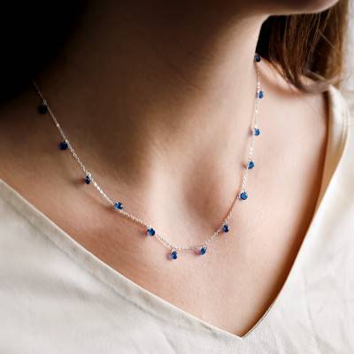 Collier Pierres Rondes Bleues & Argent, Longueur de 40 à 45 cm - Ocarat