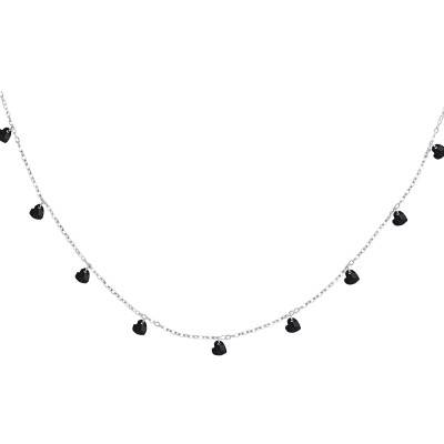 Collier Pierres Cœurs Noirs & Argent, Longueur de 40 à 45 cm - Emanessence