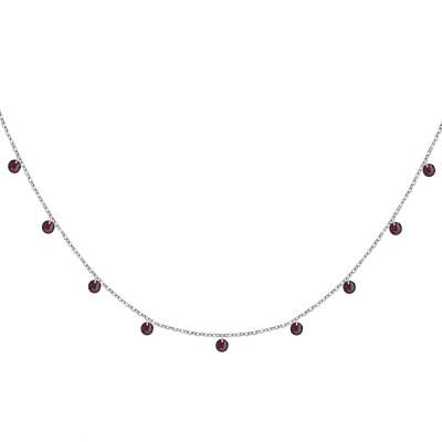 925 Silver & Round Red Stone Necklace, Length 40 cm to 45 cm - Ocarat