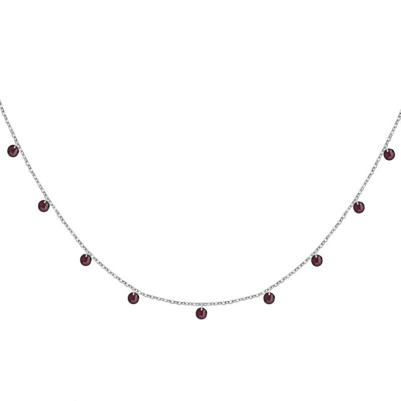 925 Silver & Round Red Stone Necklace, Length 40 cm to 45 cm - Ocarat