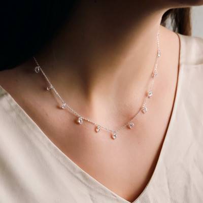 Collier Pierres Navettes Transparentes & Argent, Longueur de 40 à 45 cm - Ocarat