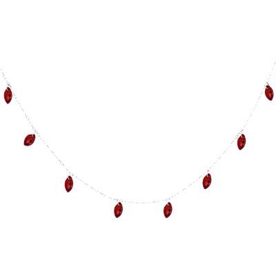 925 Silver & Red Marquise Stone Necklace, Length 40 cm to 45 cm - Ocarat
