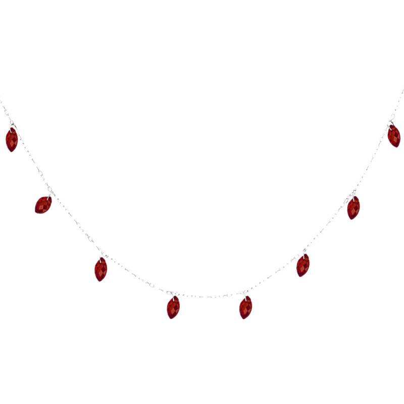 925 Silver & Red Marquise Stone Necklace, Length 40 cm to 45 cm - Ocarat