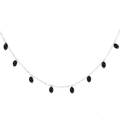 Collier Pierres Navettes Noires & Argent, Longueur de 40 à 45 cm - Ocarat