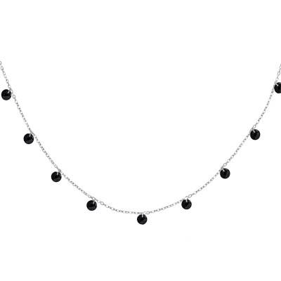 925 Silver & Round Black Stone Necklace, Length 40 cm to 45 cm - Ocarat