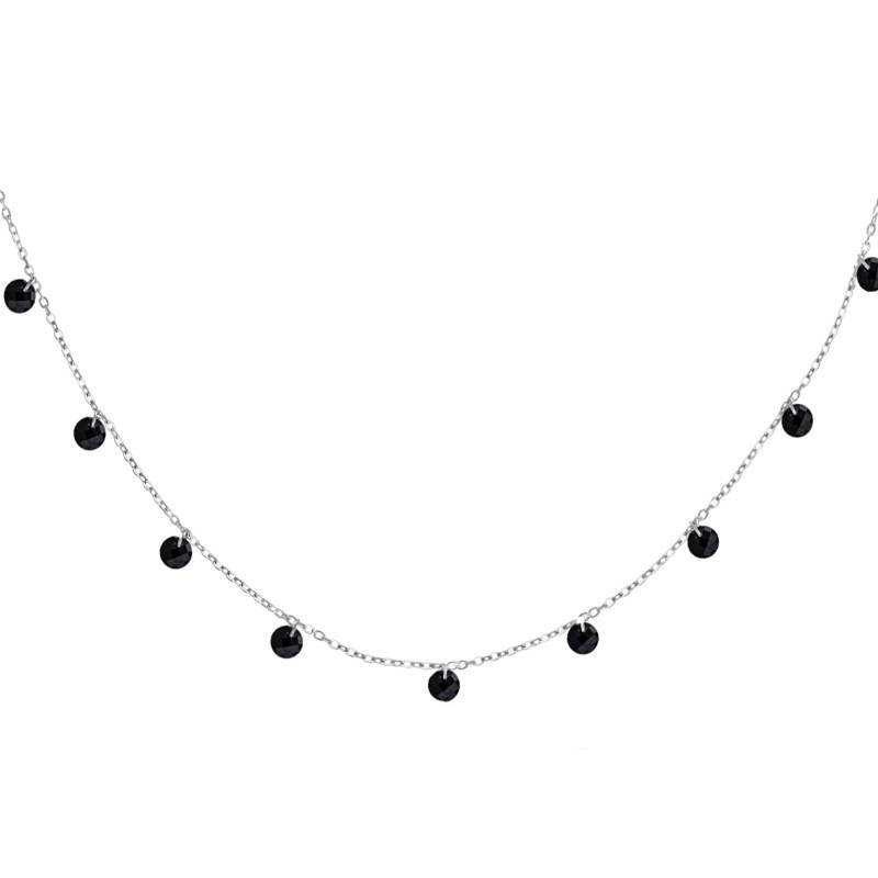 925 Silver & Round Black Stone Necklace, Length 40 cm to 45 cm - Ocarat