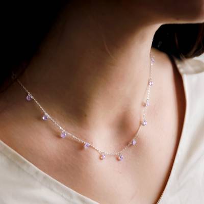 Collier Pierres Rondes Violettes & Argent, Longueur de 40 à 45 cm - Ocarat