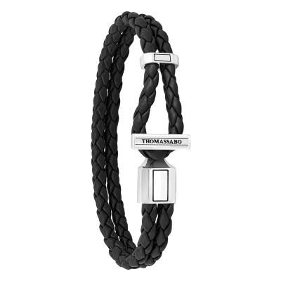 Bracelet Rebel Basics en Cuir Noir & Argent 925, Longueur 17 à 21 cm, Largeur 4 mm - A2148-682-11 - Thomas Sabo