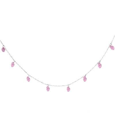 Collier Pierres Navettes Roses & Argent, Longueur de 40 à 45 cm - Ocarat