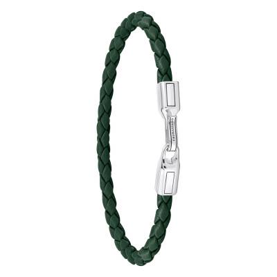 Green Leather & 925 Silver Rebel Basics Slim Bracelet, Length 15 cm to 19 cm, Width 4 mm - A2147-682-6 - Thomas Sabo