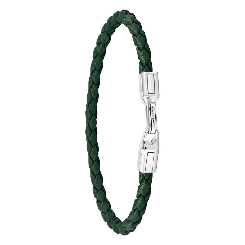 Green Leather & 925 Silver Rebel Basics Slim Bracelet, Length 15 cm to 19 cm, Width 4 mm - A2147-682-6 - Thomas Sabo
