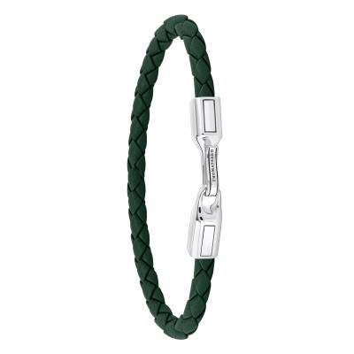 Green Leather & 925 Silver Rebel Basics Bracelet, Length 17 cm to 21 cm, Width 5 mm - A2149-682-6 - Thomas Sabo