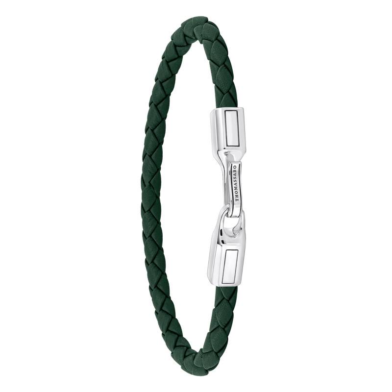 Green Leather & 925 Silver Rebel Basics Bracelet, Length 17 cm to 21 cm, Width 5 mm - A2149-682-6 - Thomas Sabo