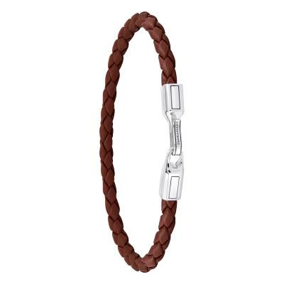 Rebel Basics Thin Brown Leather & 925 Silver Bracelet, Length 15 cm to 19 cm, Width 4 mm - A2147-682-2 - Thomas Sabo