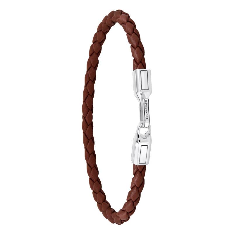 Rebel Basics Thin Brown Leather & 925 Silver Bracelet, Length 15 cm to 19 cm, Width 4 mm - A2147-682-2 - Thomas Sabo