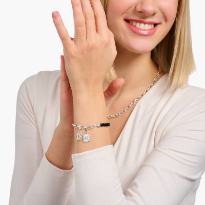 Bracelet Chamista Coin Obsidiennes Noires en Argent 925, Longueurs Ajustables, Largeur 5,00 mm - A2128-148-11 - Thomas Sabo