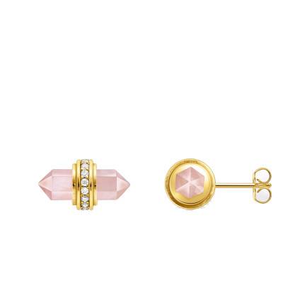 Boucles d'oreilles Cosmic Amulets Hexagone en Plaqué Or Jaune, Zircones Blancs & Quartz Rose - H2281-414-9 - Thomas Sabo