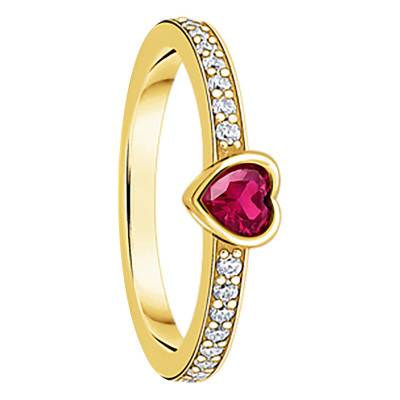 Bague Solitaire Coeur Plaqué Or Jaune et avec pierres blanches et rouge - TR2448-995-10 - Thomas Sabo