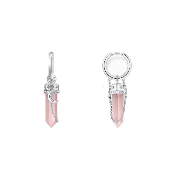 Boucles D’oreilles Créoles En Argent 925 Rhodié – Forme Hexagone Avec Zirconium – Tata Gisèle