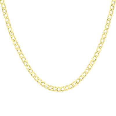 Chaîne Gourmette Plate Diamantée en Or Jaune 375, Longueur 46 cm, Largeur 5,70 mm - Manillon