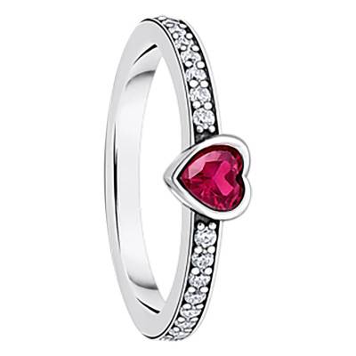 Bague Solitaire Coeur Argent 925 avec pierres blanches et rouge - TR2448-640-10 - Thomas Sabo