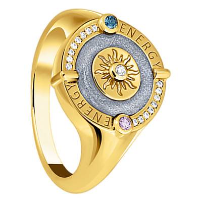 Chevalière Soleil en Plaqué Or Jaune, Oxydes de Zirconium et Gemme Vitrocéramique - TR2449-974-1 - Thomas Sabo