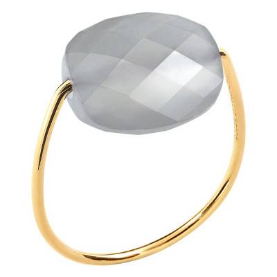 Bague Pierre de Lune Grise Coussin & Or Jaune 750 - Morganne Bello