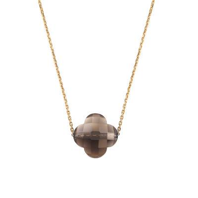 Collier Quartz Fumé Trèfle & Or Jaune 750, Longueur 42 cm - Morganne Bello