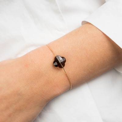 750/1000 Yellow Gold & Smoky Quartz Clover Bracelet, 17 cm Length - Morganne Bello