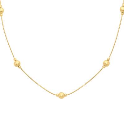 Collier Maille Serpentine & Boules en Or Jaune 375, Longueur 43 cm, Largeur 5 mm - Manillon