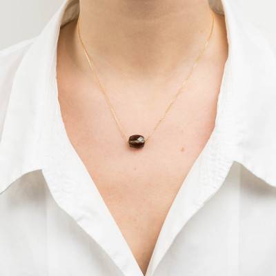 750 Yellow Gold & Cushion Smoky Quartz Necklace, 42 cm - Morganne Bello