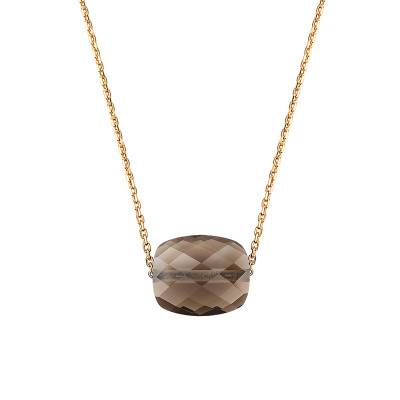 750 Yellow Gold & Cushion Smoky Quartz Necklace, 42 cm - Morganne Bello